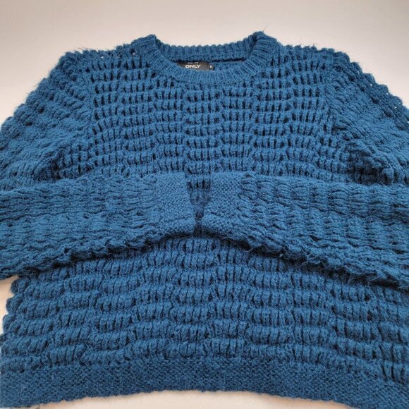ONLY Our Story Short Pullover Knit Long Sleeve Crew Neck Blue Stretch Blue S - Picture 5 of 9